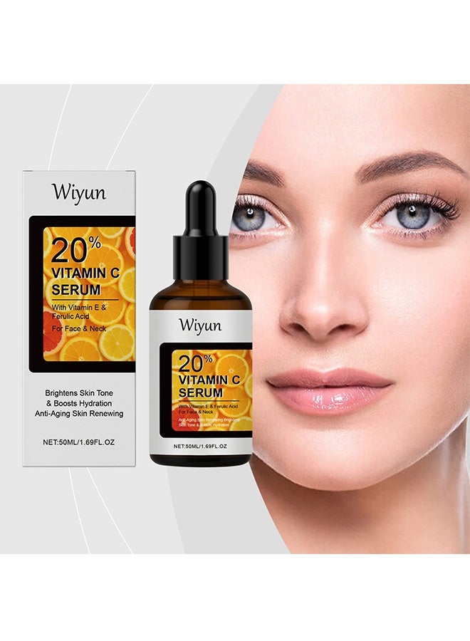 WIYUN Vitamin C Serum, Pure 20% Super Vit C Serum Vitamin E & Ferulic Acid for Improving Appearance-Dark Spots, Face Moisturizer-Renewing Skin Care - Image 2